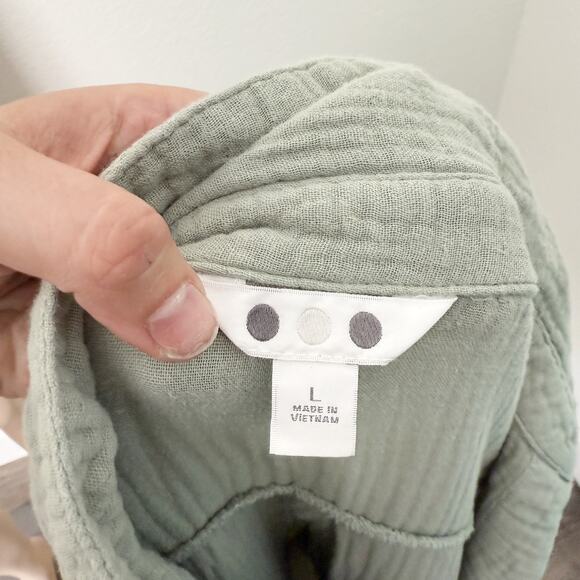 [Three Dots] Sage Green Cotton Gauze Waffle Oversized Shift Dress Size Large L - Picture 11 of 12